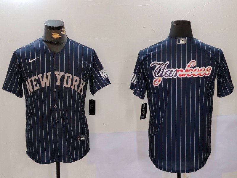 Men New York Yankees Blank Blue stripe joint name 2024 Nike MLB Jersey style 9129